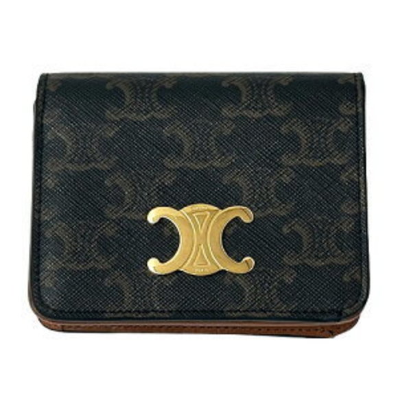 Celine Triomphe Wallet Bifold Tan Black Brown - Picture 1 of 9